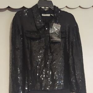 Newport News Shimmering Black Sequin Jacket